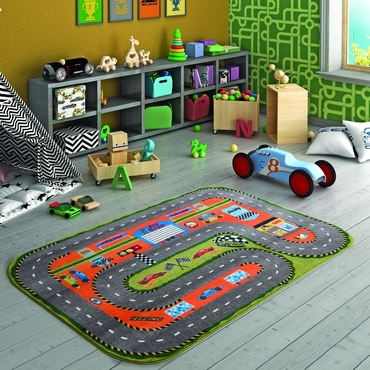 Confetti Race Club Gri Biyeli Çocuk Odası Halısı
