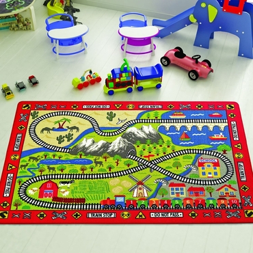 Confetti Railway Kırmızı Çocuk Odası Halısı