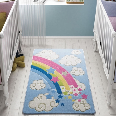 Confetti Rainbow Mavi Çocuk Odası Halısı