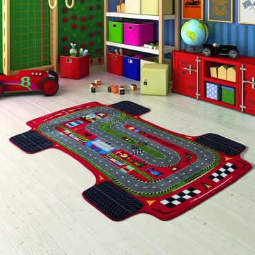 Confetti Racer Kırmızı Biyeli Çocuk Odası Halısı